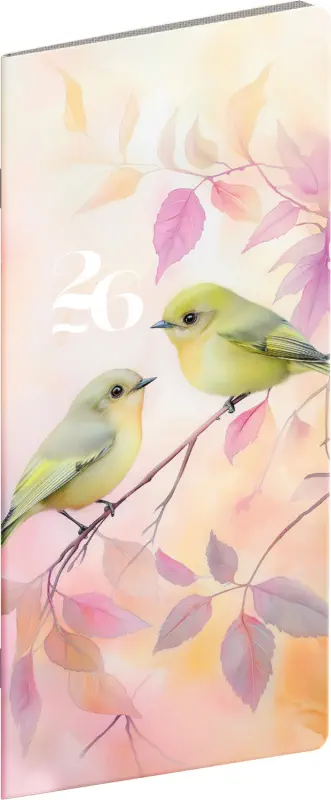 NOTIQUE Kapesní diář Ptáčci 2026, plánovací měsíční, 8 x 18 cm