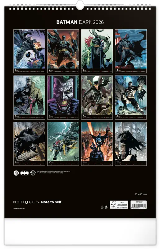 NOTIQUE Nástěnný kalendář Batman Dark 2026, 33 x 46 cm