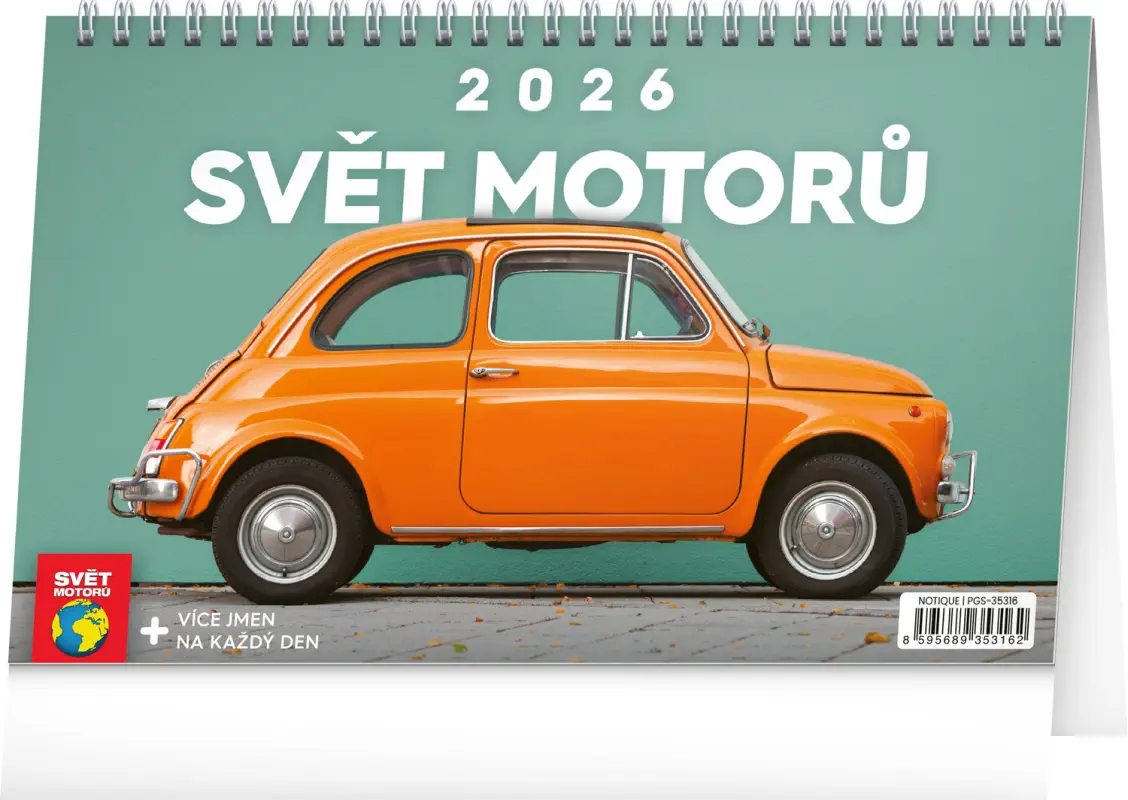 NOTIQUE Stolní kalendář Svět motorů 2026, 23,1 x 14,5 cm