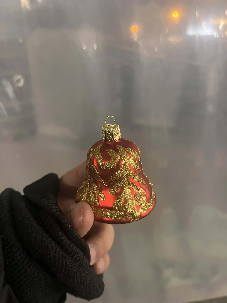 Vánoční baňka skleněná - Zvoneček červeno-zlatý 5cm