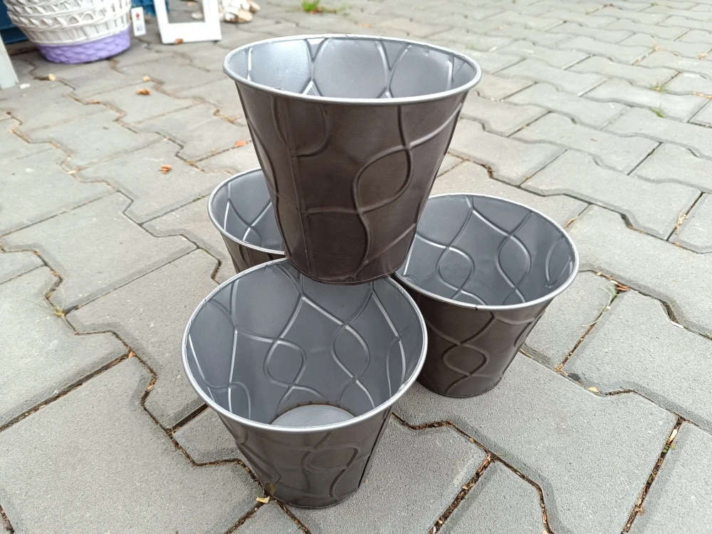 Obal na květináč plech 18cm kulatý šedý