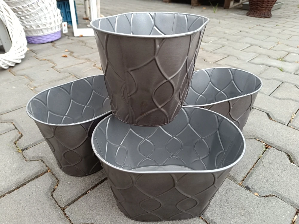 Obal na květináč plech ovál 24 cm šedý