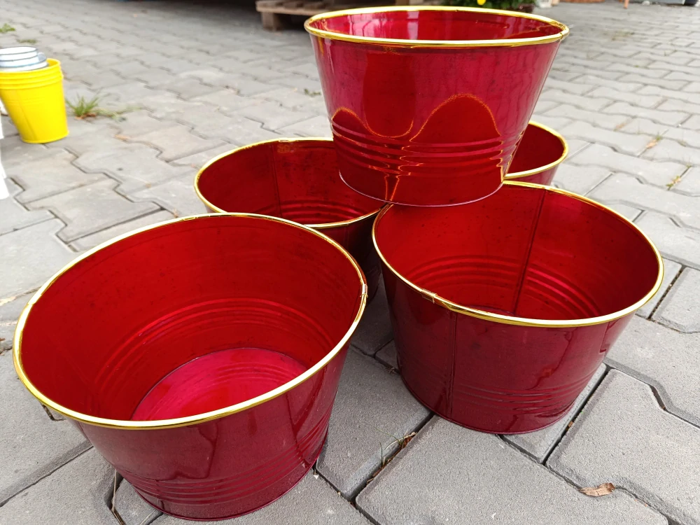 Obal na květináč plech červený 26cm kulatý