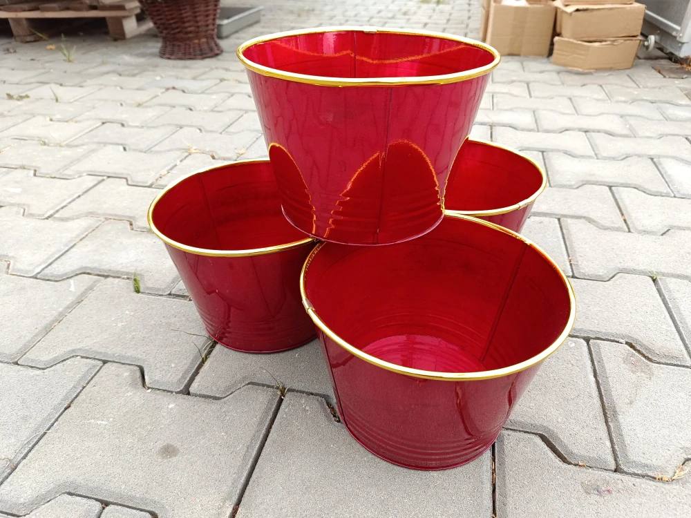 Obal na květináč plech červený 20cm kulatý