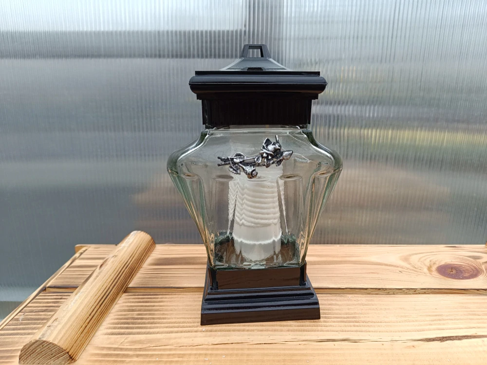 Svícen hřbitovní - kytice - 22cm sklo/plast