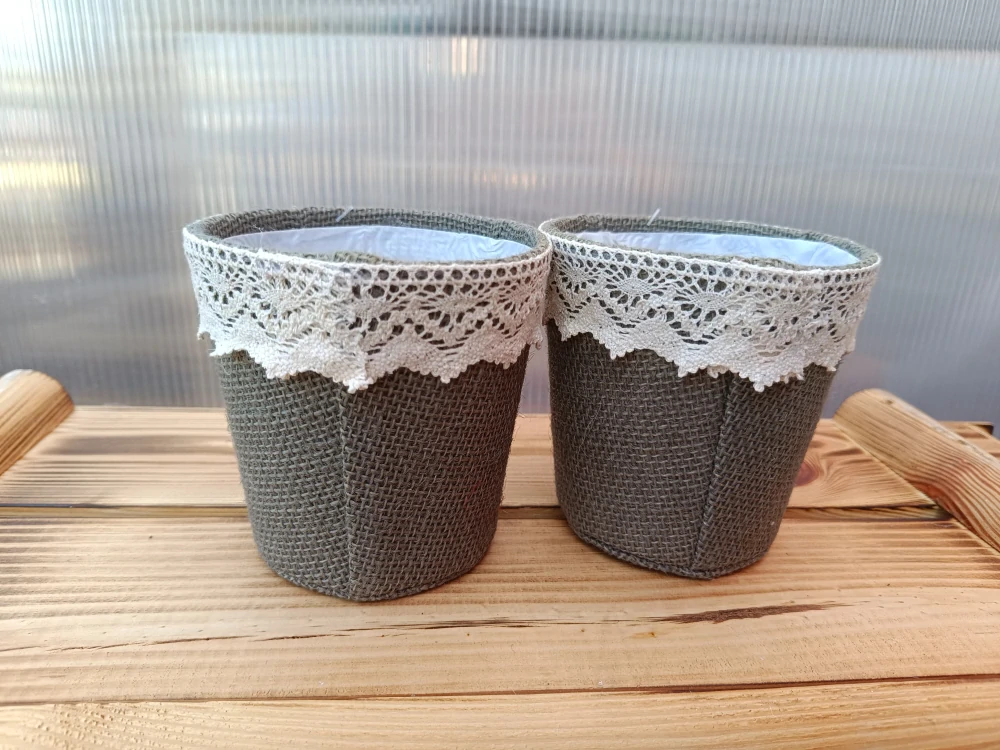 Obal na květináč - juta krajka - šedá 11cm