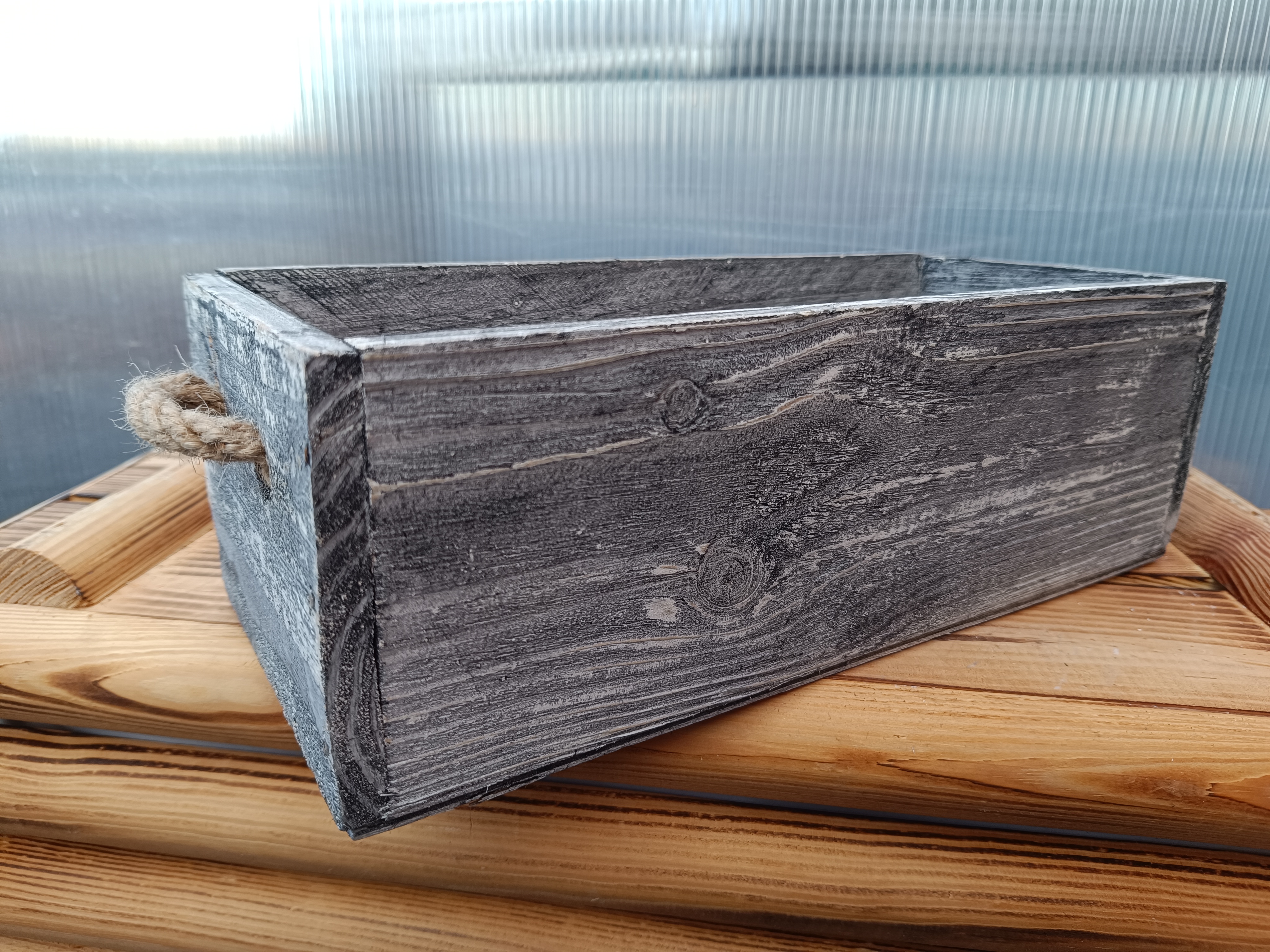Dřevěný dekorační truhlík - šuplík šedý 32x14cm