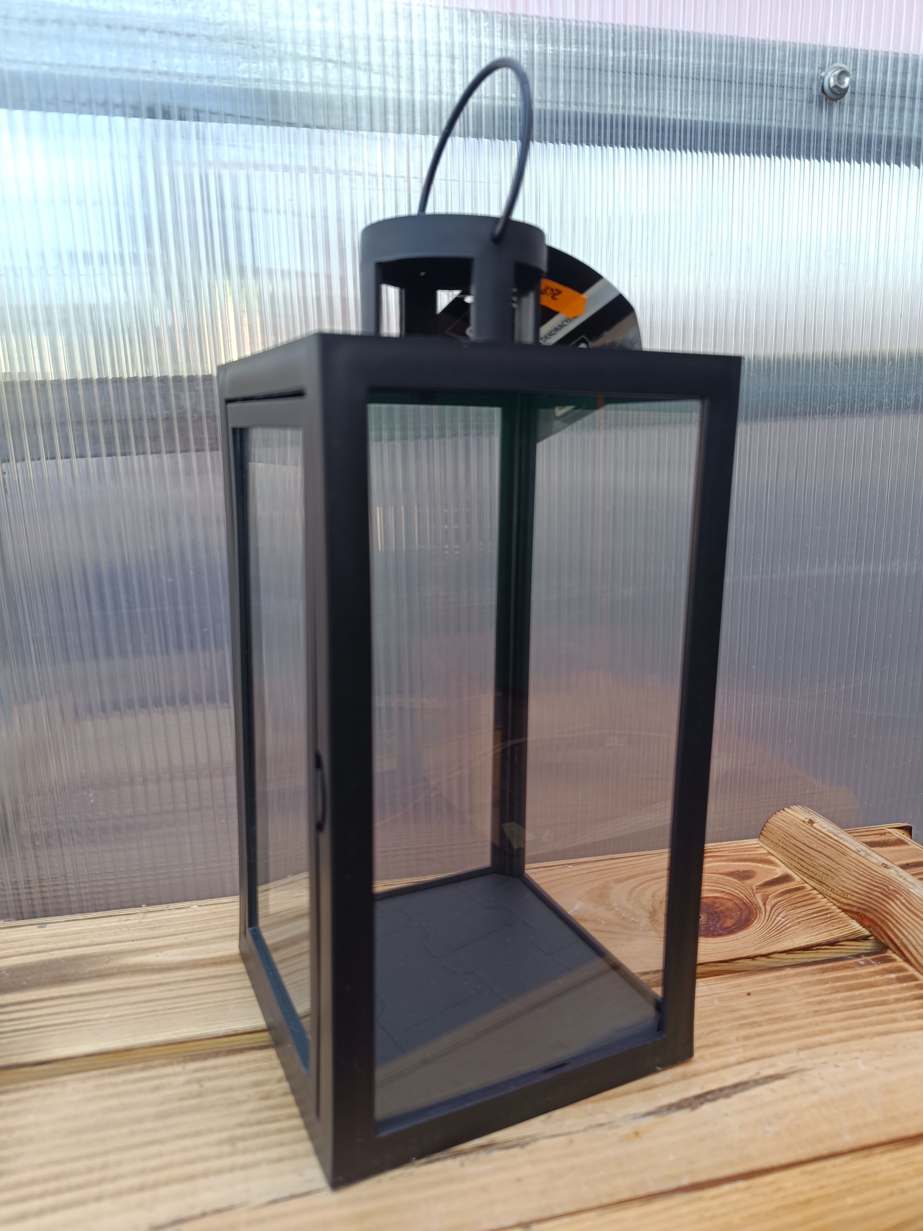 Lucerna plast/sklo prázdná - černá 28cm