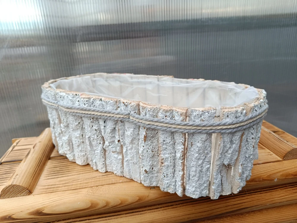 Dřevěný dekorační truhlík Kůra bílý juta 37x19cm