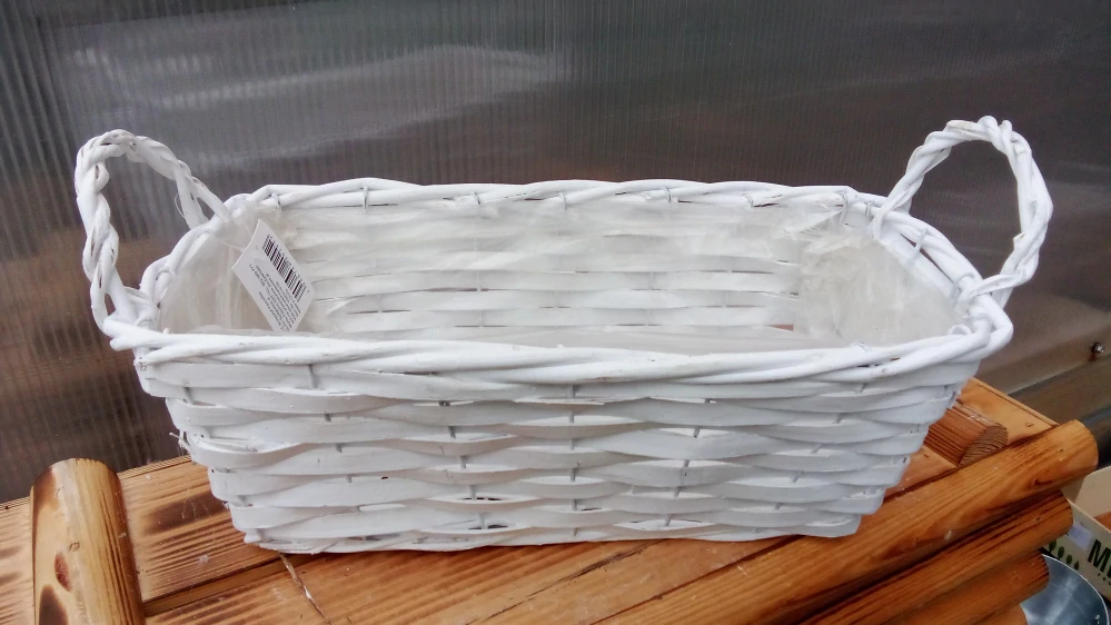Dřevěný dekorativní košík - ratan bílý 36x18cm