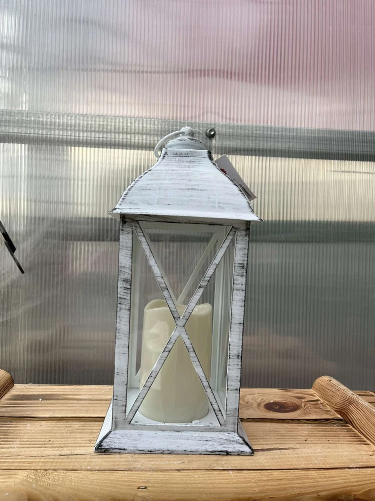 Plastová lampa 14x30cm umělý plamen - bílá