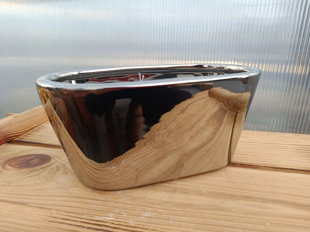 Květináč keramický ovalný - stříbrný lesklý - 21cm