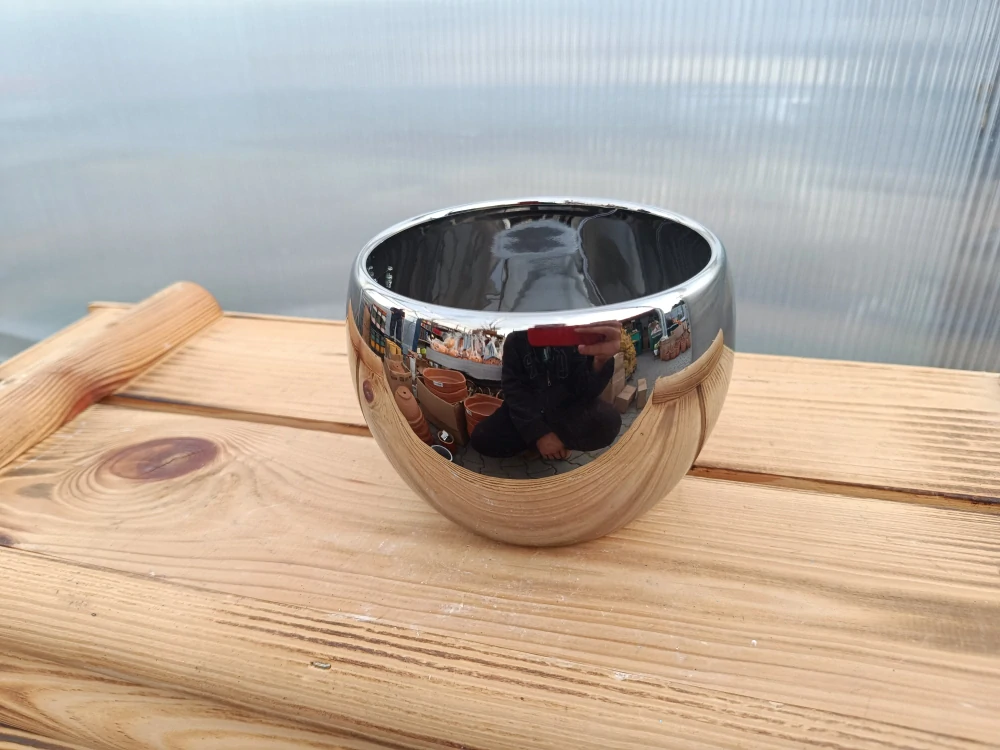 Květináč keramický - stříbrný lesklý - 11cm