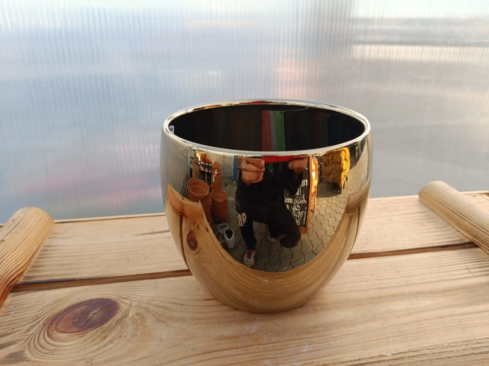 Květináč keramický - zlatý lesklý - 15cm