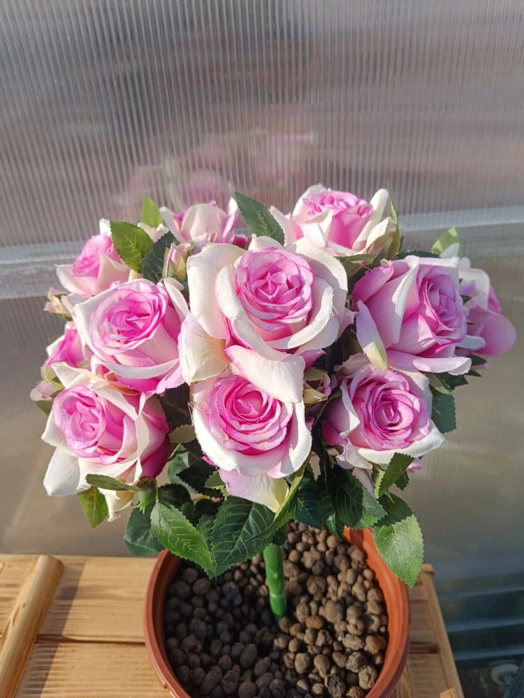 Plastová kytice - růže růžovo bílá 50cm