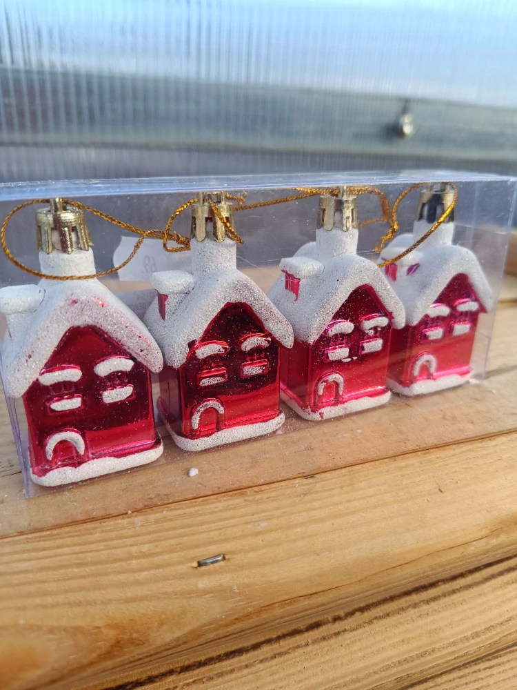 Vánoční dekorace - Domečky červené - 6cm - 4ks/bal