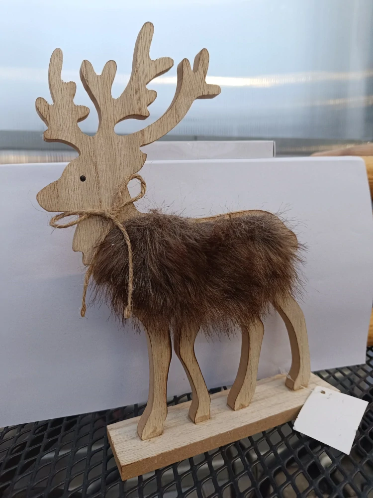 Vánoční dekorace - Sob dřevěný s hnědou srsti - 25cm