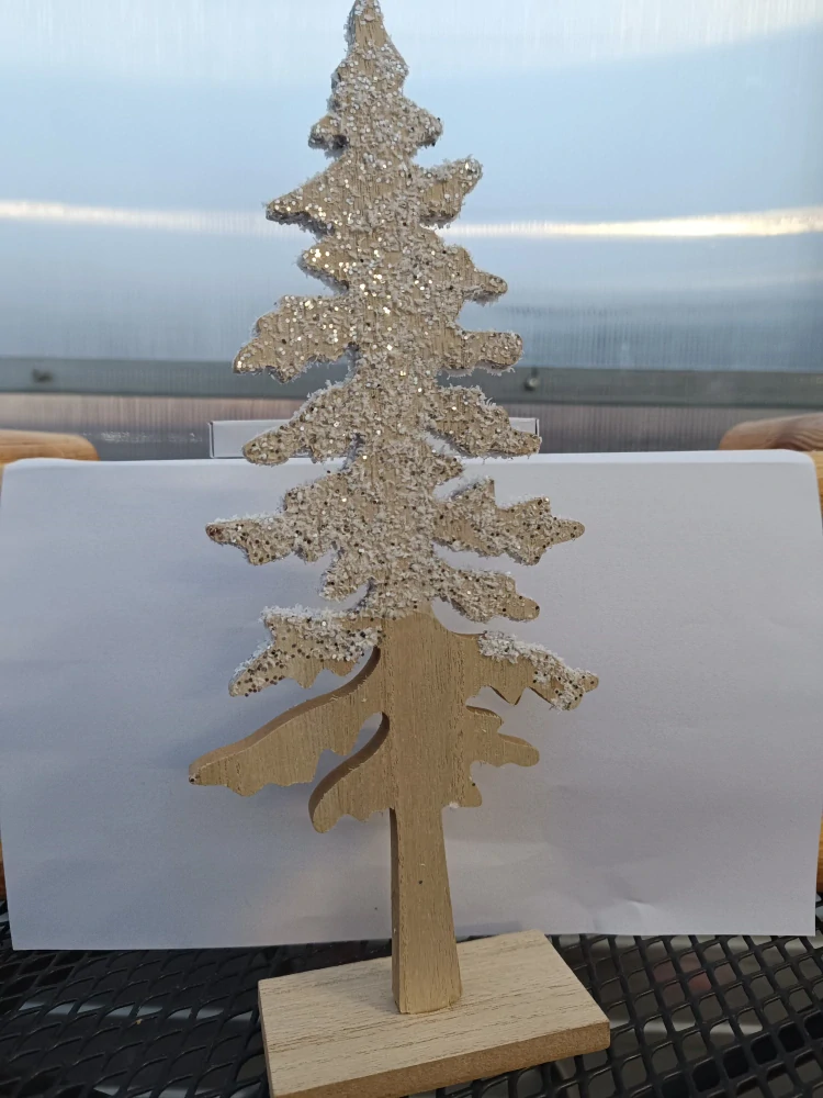 Dřevěný vánoční stromek bílý se třpytkami 30cm