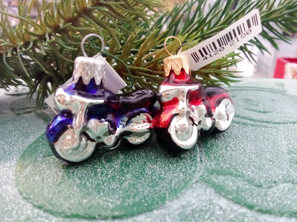 Vánoční baňka skleněná motorka mix 5cm