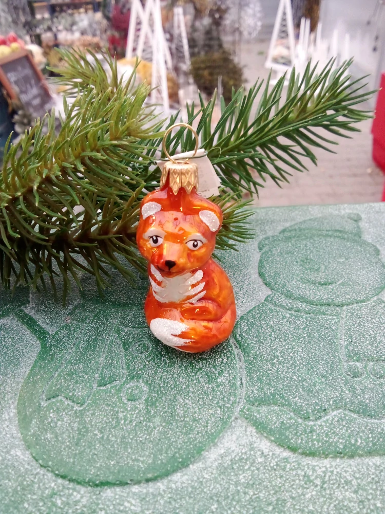 Vánoční baňka skleněná liška 5cm