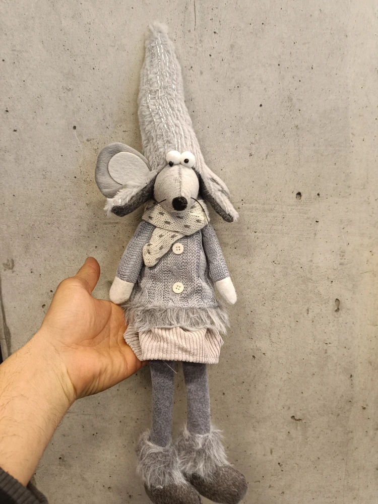 Myška sedící šedý dekorace 35cm