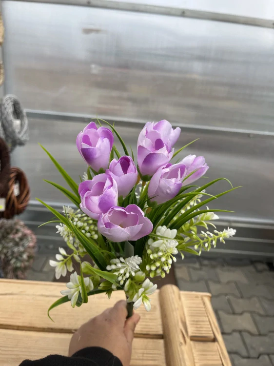 Uměla kytice - tulipány lila 35cm