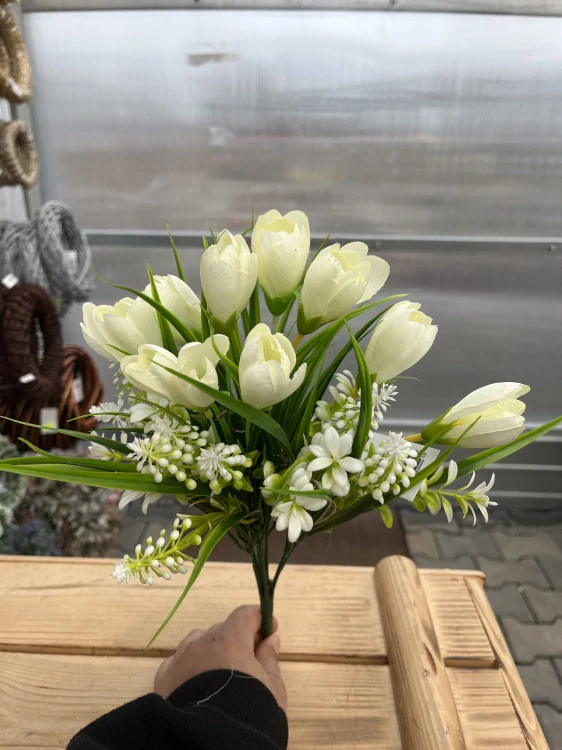Uměla kytice - tulipány bílé 35cm