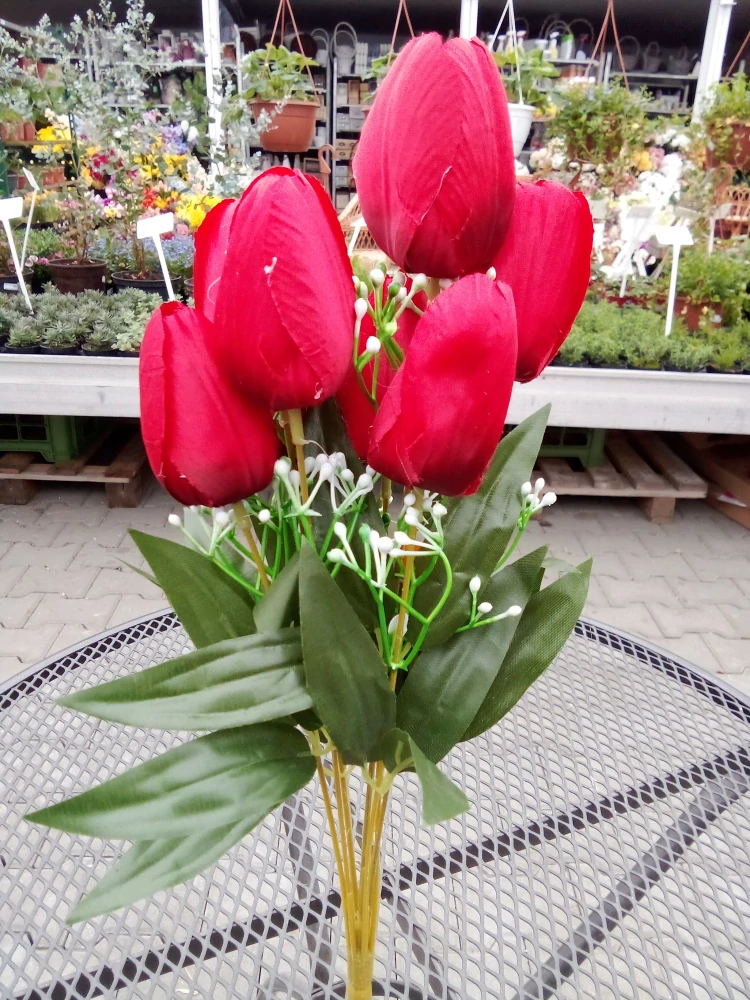 Uměla kytice - tulipány červené 43cm
