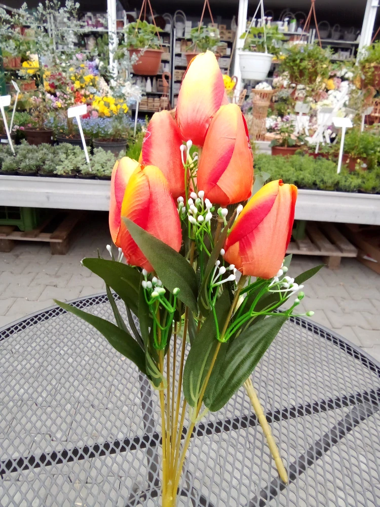 Uměla kytice - tulipány oranžové 43cm