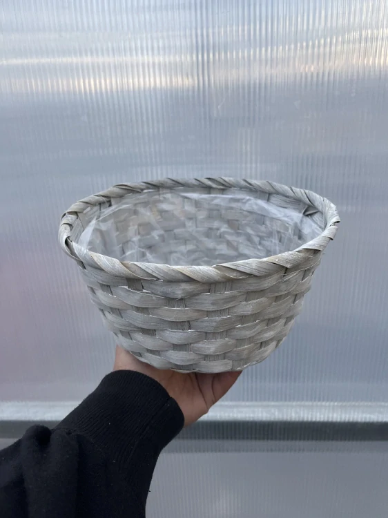 Dekorativní truhlík kulatý 22x11cm šedý