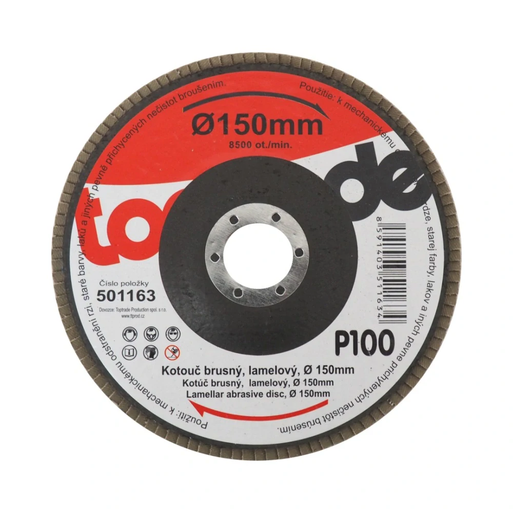 TOPTRADE kotouč brusný, lamelový, zrnitost 100, 150 x 22,2 x 2 mm