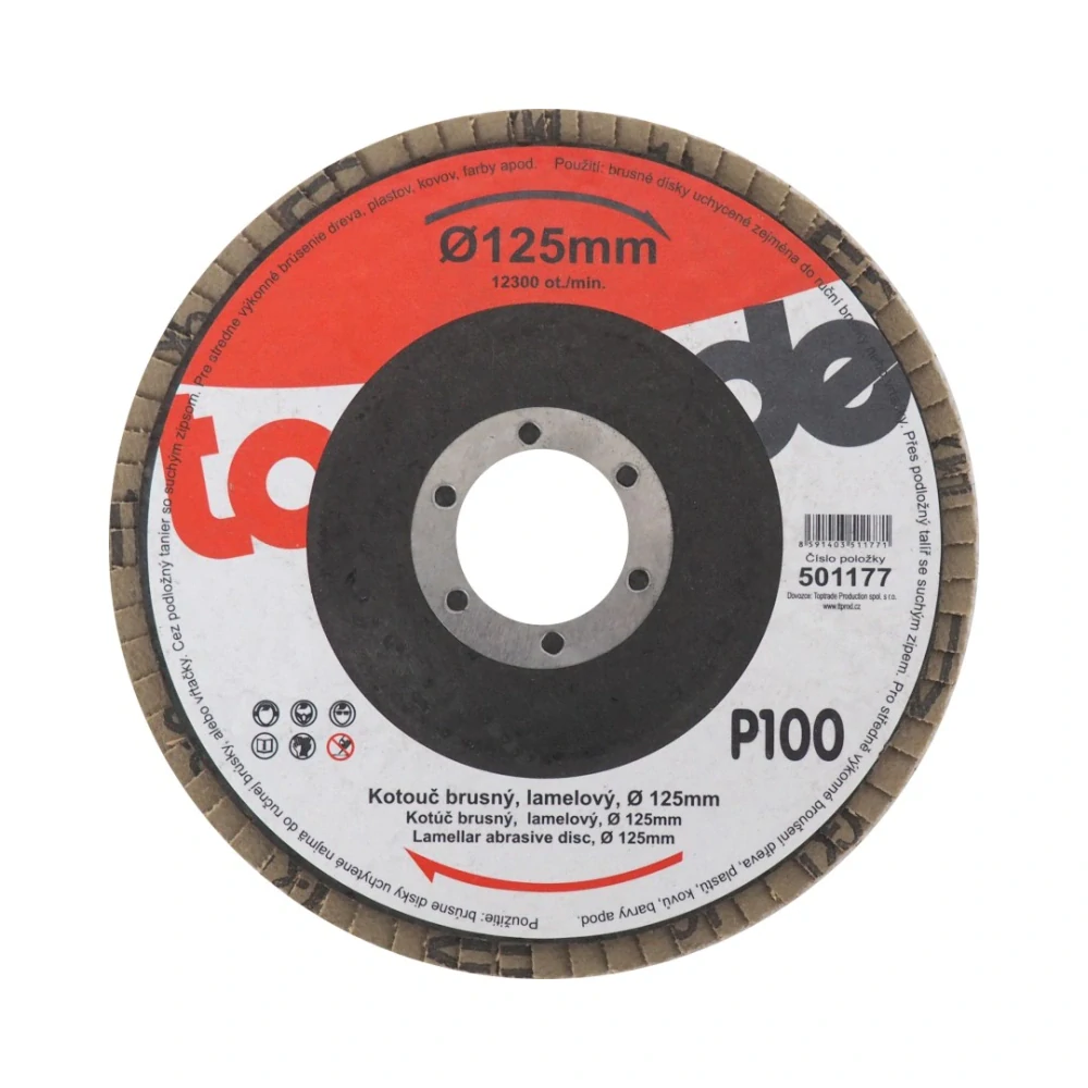 TOPTRADE kotouč brusný, lamelový, zrnitost 100, 125 x 22,2 x 2 mm