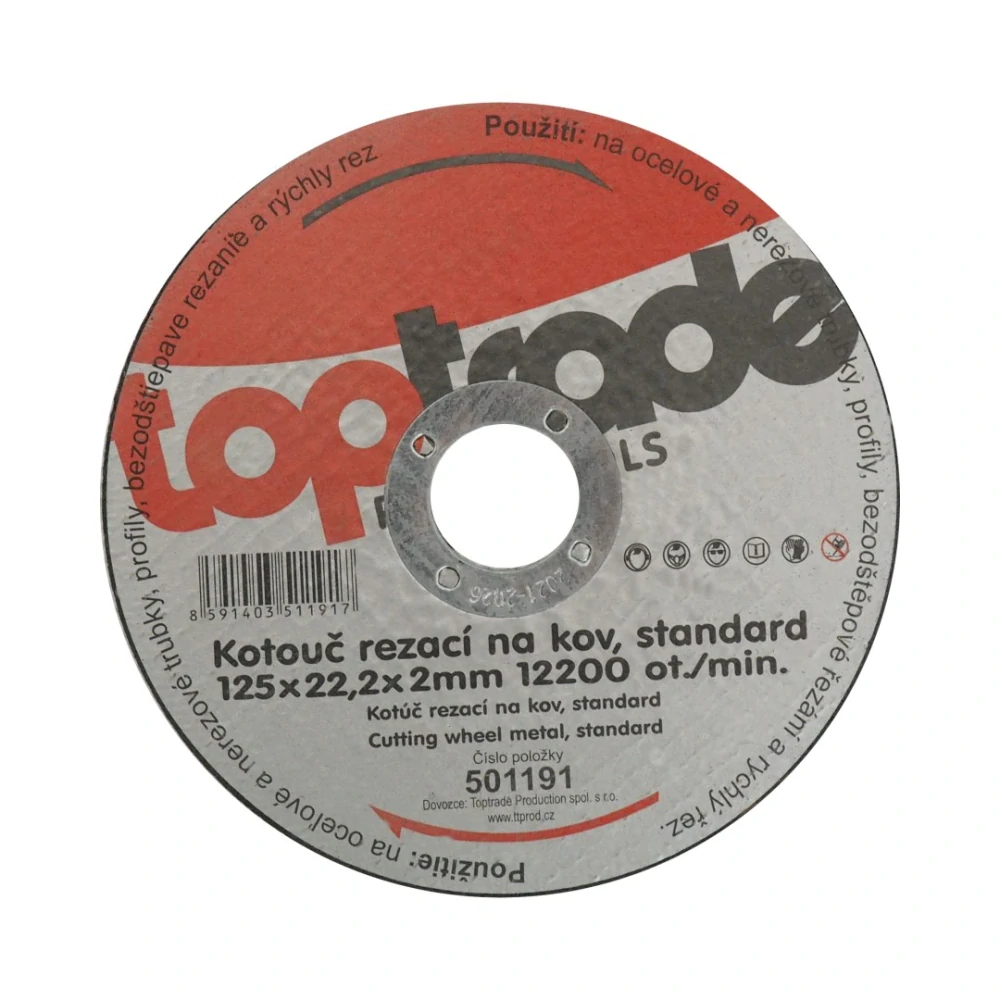 TOPTRADE kotouč řezný, na kov, 125 x 22,2 x 2 mm, standard