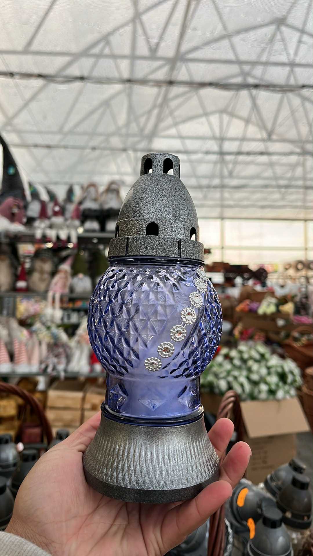 Svícen hřbitovní - 19.5cm sklo/plast