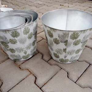 Obal na květináč plech 28cm kulatý list kbelík