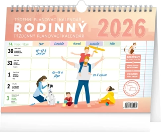 NOTIQUE Týdenní rodinný plánovací kalendář s háčkem 2026, 30 x 21 cm