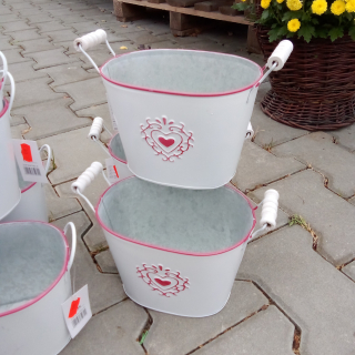 Dekorativní kyblík - plech 18cm - ovál srdce