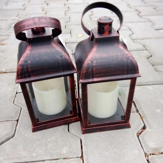 Plastová lampa hnědá 10x10x22cm umělý plamen