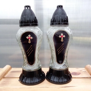 Svícen hřbitovní - kříž - černý 29cm sklo/plast