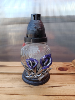 Svícen hřbitovní - růže fialová 21cm sklo/plast