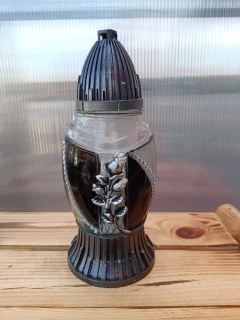 Svícen hřbitovní - stříbrná r. 26.5cm sklo/plast