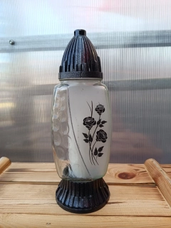 Svícen hřbitovní - růže - černá - 33cm sklo/plast