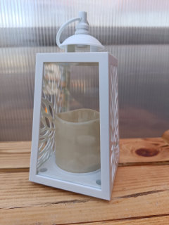 Lucerna plast/sklo svíce - umělý plamen 21cm