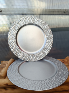 Dekorační talíř kulatý stříbrný - plast 33cm