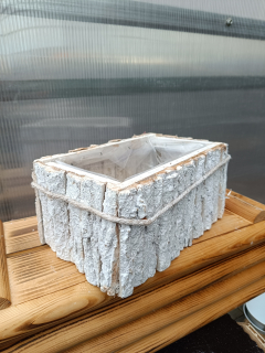 Dřevěný dekorační truhlík Kůra bílý juta 27x17cm