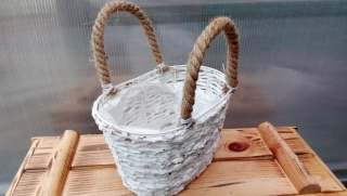 Dřevěný dekorativní košík - bílý juta uši 25x18cm