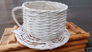 Dřevěný dekorativní košík Hrnek - bílý 35cm