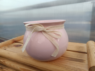 Květináč keramický - růžový s mašlí - 17cm