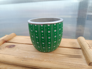 Květináč keramický - zelený s  hvězdičky 14cm