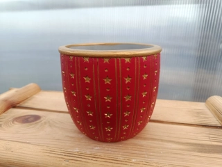 Květináč keramický - červeno-zlatý s hvězdičkami 14cm